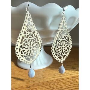 metal dangle earrings with stone drops